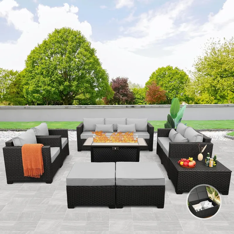 Rattaner 8 PCS Outdoor Furniture Sets 60000BTU 45-Inch
